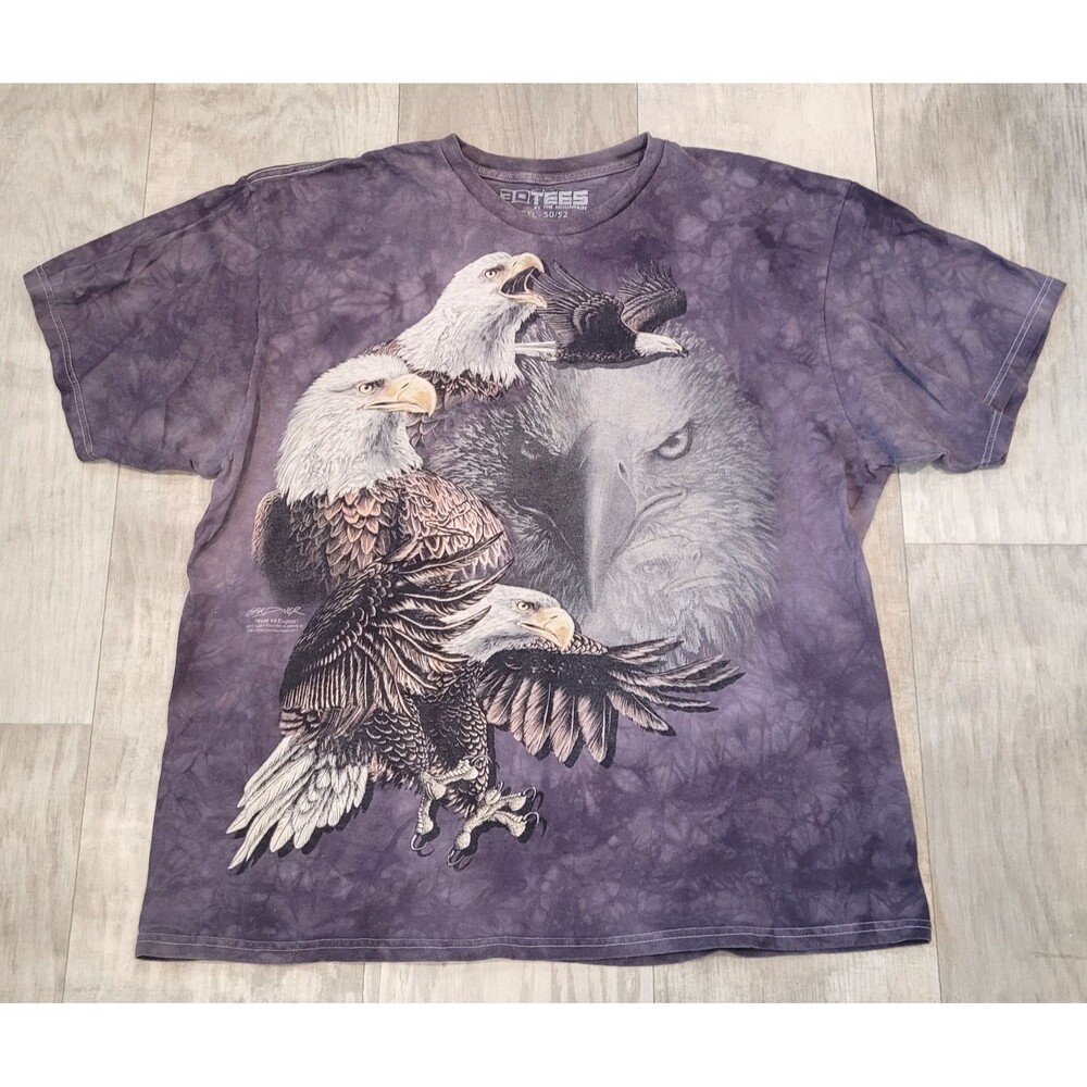 The Mountain Bald Eagle Graphic Tie Dye T-Shirt Size 2XL Gray Patriotic American